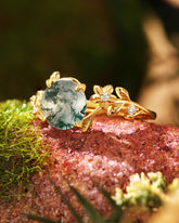 LANSIRA Moss Agate Round Shaped Floral Leaf Vine Engagement Ring